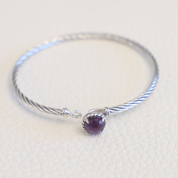 David Yurman Sterling Silver 3mm Chatelaine Bracelet with Amethyst size Medium - Picture 6 of 7